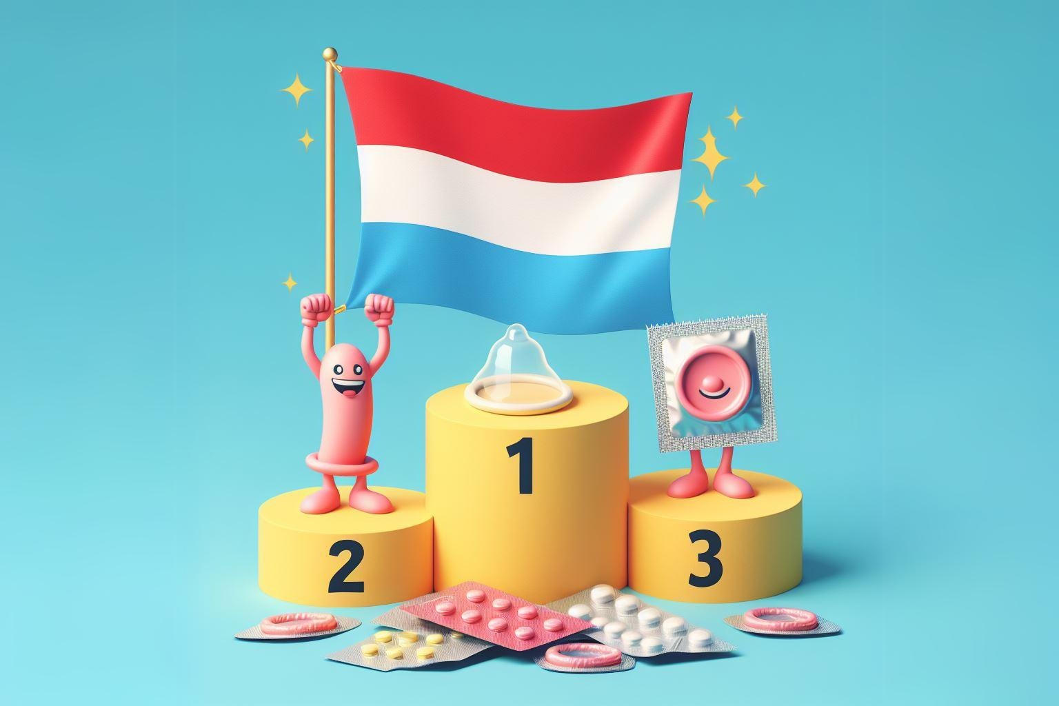 Le drapeau luxembourgeois en tête d'un podium sur le thème de la contraception